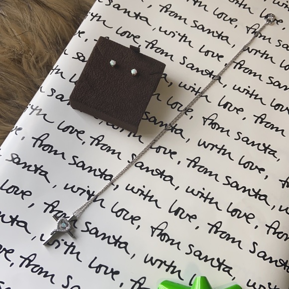 Opal Earrings & Necklace Set. Beautiful Jared Cross & Heart Necklace with Studs - Picture 5 of 5